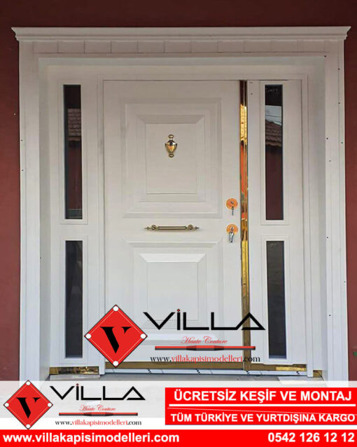 Altın Paslanmaz Detaylı Villa Kapısı Ahşap Villa Kapısı Modelleri Fiyatları Çelik Kapı Modelleri